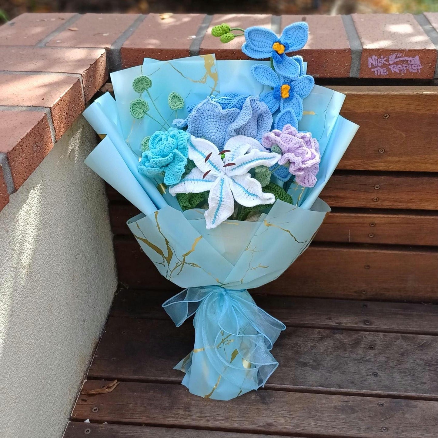Crochet Flower Bouquet: Handmade Rose, Lily, Orchid Arrangement