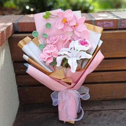 Crochet Flower Bouquet: Handmade Rose, Lily, Orchid Arrangement
