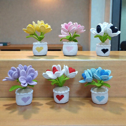 Crochet Tulip Mother's day Gift – 17 cm Handmade Flower with Love Heart Pot