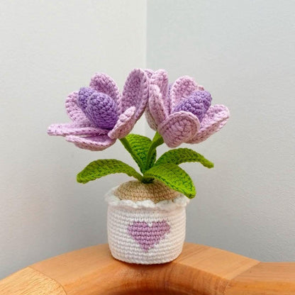Crochet Tulip Mother's day Gift – 17 cm Handmade Flower with Love Heart Pot