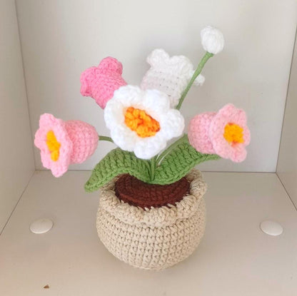 Handmade Crochet Bell Flower Pot – Amigurumi Flower Decor – Everlasting Floral Arrangement