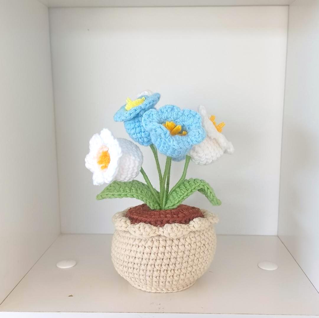 Handmade Crochet Bell Flower Pot – Amigurumi Flower Decor – Everlasting Floral Arrangement