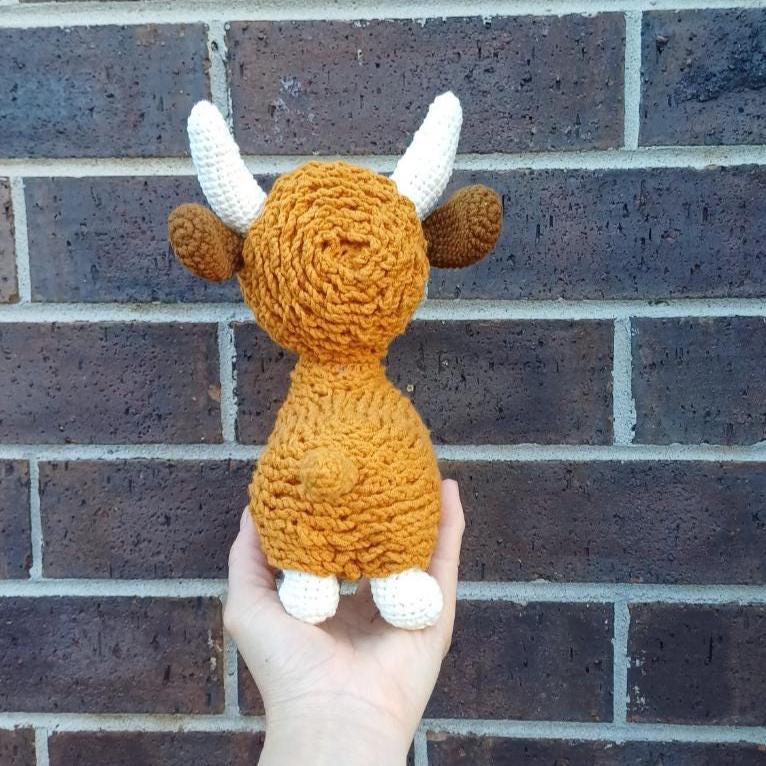 Handmade Crochet Highland Cow Plush – Soft Amigurumi Nursery Decor