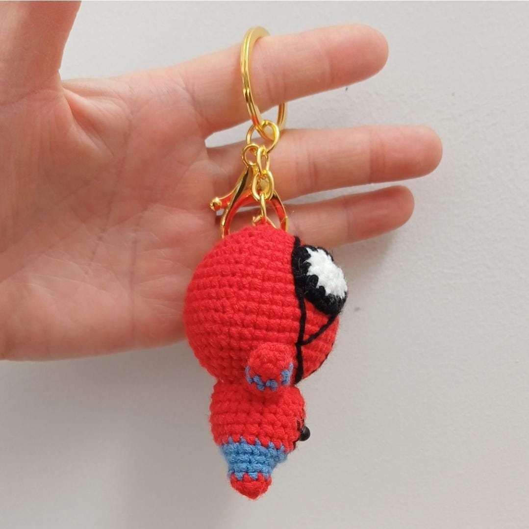 Handmade Crochet Superhero Keychain – Amigurumi Plush Bag Charm