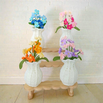 Crochet Flower Bouquet in Vase Handmade Forever Floral Arrangement Gift for Mom Home Decor