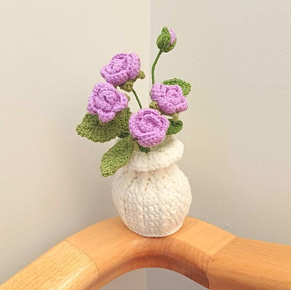 Crochet Flower Bouquet in Vase Handmade Forever Floral Arrangement Gift for Mom Home Decor