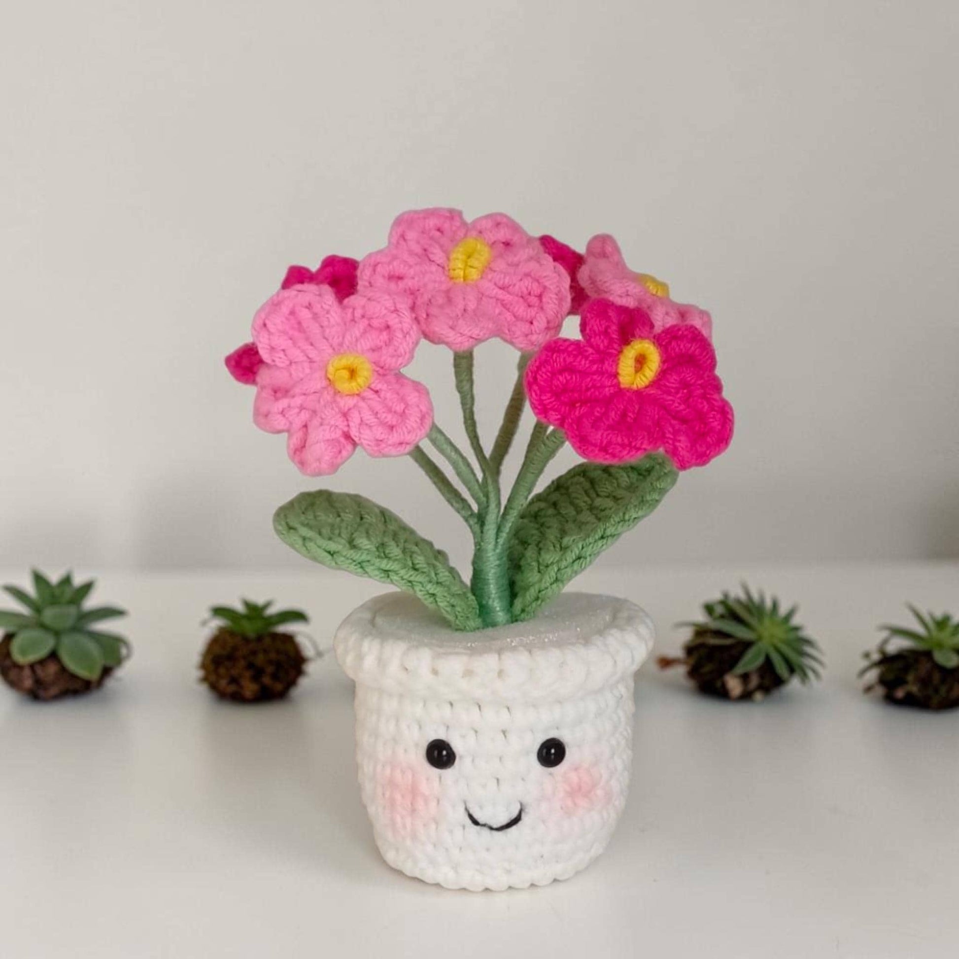 Forget Me Not Crochet Flower Pot Handmade Gift Desk Decor Mini Plant Amigurumi Flower Cute Office Decor Small Handmade Gift Idea