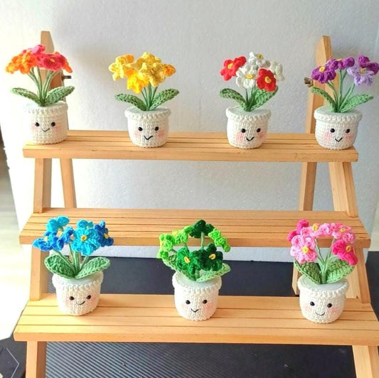 Forget Me Not Crochet Flower Pot Handmade Gift Desk Decor Mini Plant Amigurumi Flower Cute Office Decor Small Handmade Gift Idea