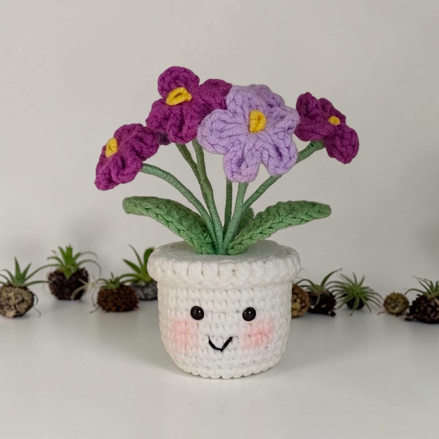 Forget Me Not Crochet Flower Pot Handmade Gift Desk Decor Mini Plant Amigurumi Flower Cute Office Decor Small Handmade Gift Idea