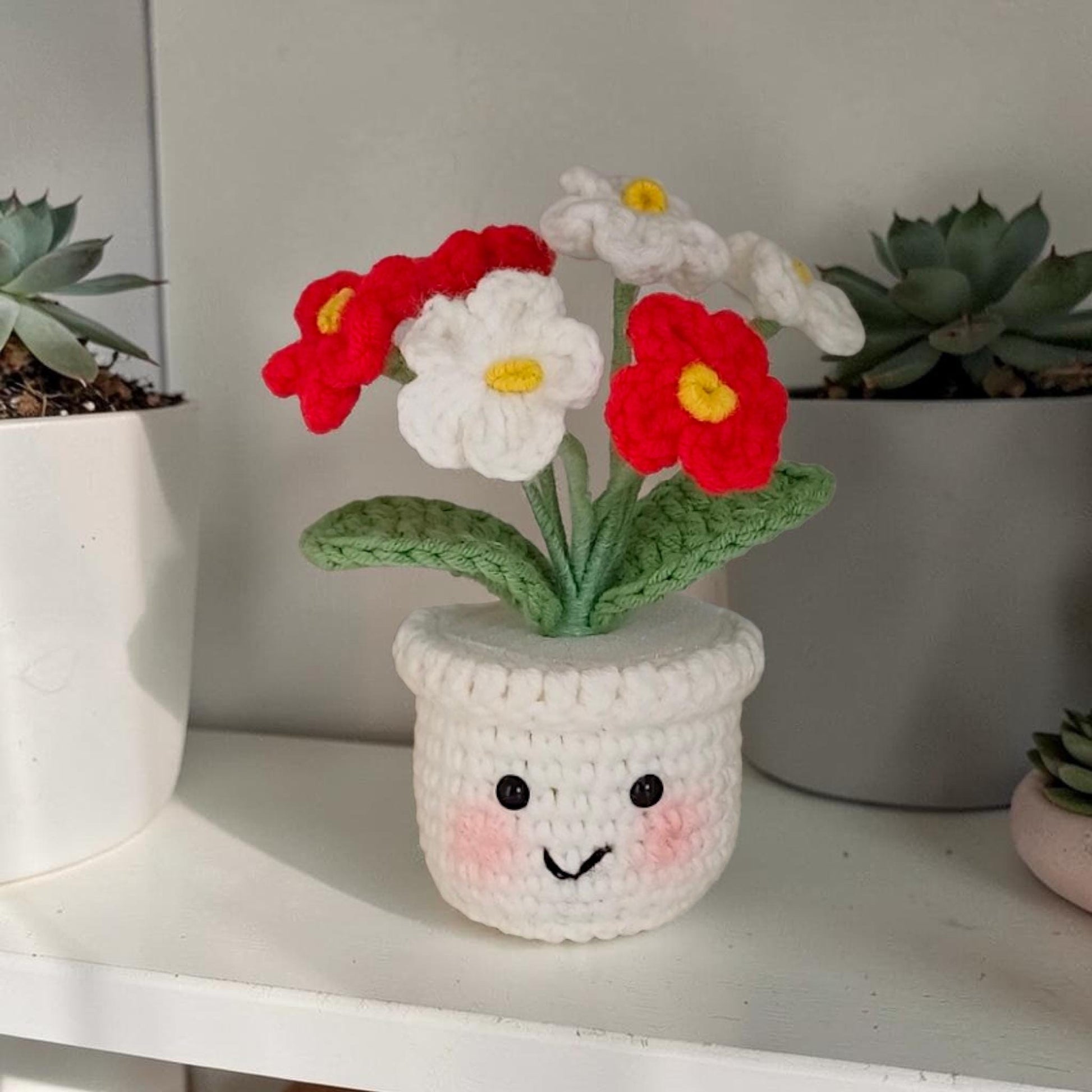 Forget Me Not Crochet Flower Pot Handmade Gift Desk Decor Mini Plant Amigurumi Flower Cute Office Decor Small Handmade Gift Idea